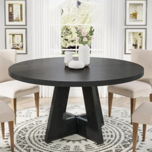 Round Dining Table Wood Kitchen Table for Dining Room, 47 in Dinning Room Tables for 4 Man, Farmhouse Dinner Table